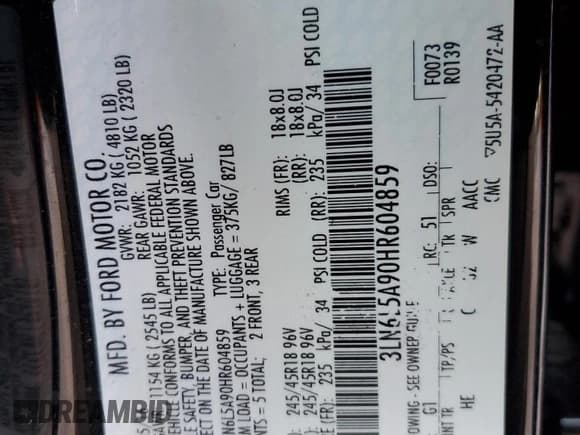 ✅ 2017 Lincoln MKZ Premiere • VIN: 3LN6L5A90HR604859 • Лот: 82767845. Опубликован ранее на Copart с пробегом 104 473 миль. Бесплатный доступ к архиву аукционных продаж из США и подробный отчёт об истории автомобиля на DreamBid. Изображение 12.