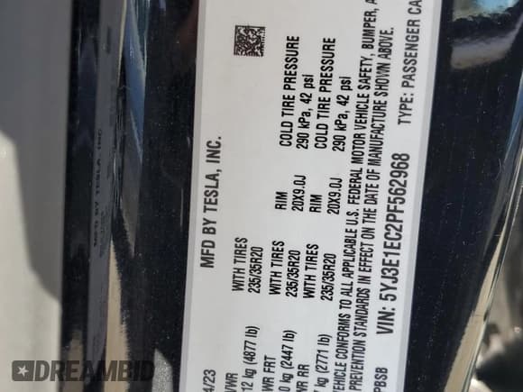 ✅ 2023 Tesla Model 3 Performance • VIN: 5YJ3E1EC2PF562968 • Лот: 80731125. Опубликован ранее на Copart с пробегом 25 014 миль. Бесплатный доступ к архиву аукционных продаж из США и подробный отчёт об истории автомобиля на DreamBid. Изображение 13.