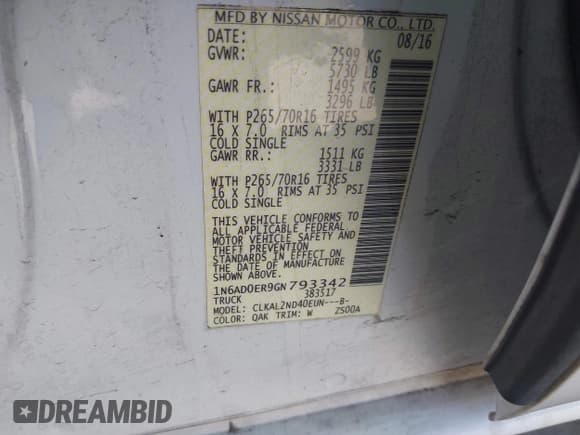 ✅ 2016 Nissan Frontier SV • VIN: 1N6AD0ER9GN793342 • Lot: 42384805. Listed on IAAI with 124,280 mi. Free auction sales archive from the USA and detailed vehicle history report at DreamBid. Image 9.