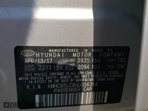 2017 Hyundai Ioniq Blue с VIN KMHC65LC6HU036354, выставлен на аукционе Copart как лот 62097254 с пробегом 95 941 миль миль и Списание • Salvage title. История ставок и продаж доступна на DreamBid. Изображение 12.