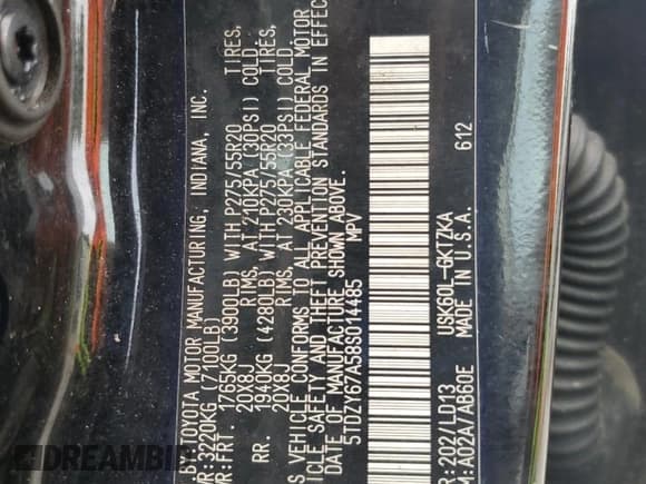 ✅ 2008 Toyota Sequoia Platinum • VIN: 5TDZY67A58S014485 • Lot: 58785125. Listed on Copart with 318,550 mi. Free auction sales archive from the USA and detailed vehicle history report at DreamBid. Image 13.