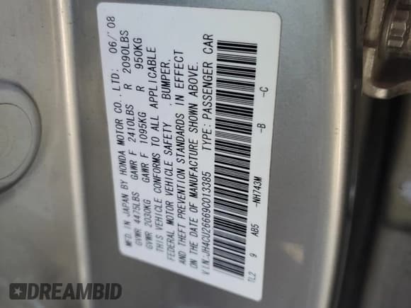 ✅ 2009 Acura TSX • VIN: JH4CU26669C013385 • Lot: 94004785. Listed on Copart with 209,593 mi. Free auction sales archive from the USA and detailed vehicle history report at DreamBid. Image 12.