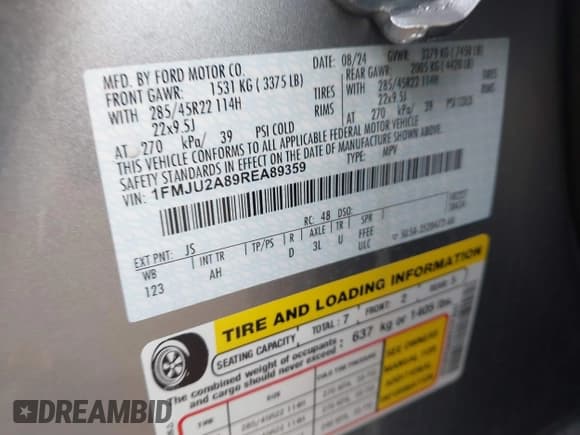 ✅ 2024 Ford Expedition Limited • VIN: 1FMJU2A89REA89359 • Lot: 43238869. Listed on IAAI with 7,947 mi. Free auction sales archive from the USA and detailed vehicle history report at DreamBid. Image 9.