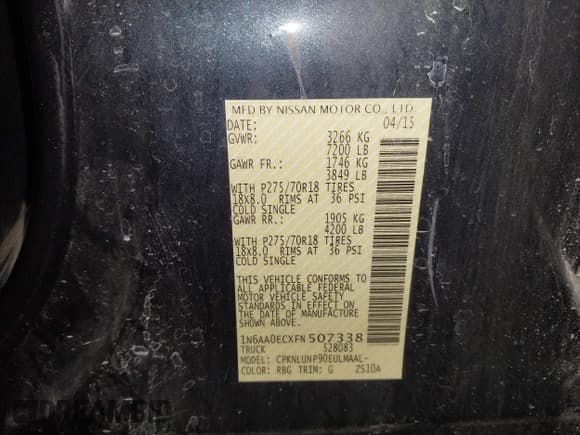 ✅ 2015 Nissan Titan SV • VIN: 1N6AA0ECXFN507338 • Lot: 43703382. Listed on IAAI with 176,222 mi. Free auction sales archive from the USA and detailed vehicle history report at DreamBid. Image 9.