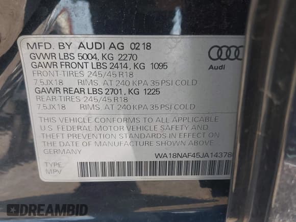 ✅ 2018 Audi A4 allroad Premium Plus • VIN: WA18NAF45JA143780 • Lot: 42449984. Wystawiony na IAAI z przebiegiem 97 750 mil. Bezpłatny archiwum sprzedaży aukcyjnych z USA i szczegółowy raport historii pojazdu na DreamBid. Zdjęcie 9.