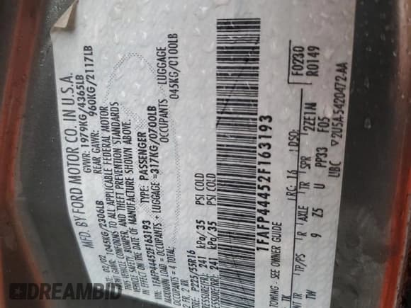 ✅ 2002 Ford Mustang Deluxe • VIN: 1FAFP44452F163193 • Lot: 91281935. Listed on Copart with Not provided. Free auction sales archive from the USA and detailed vehicle history report at DreamBid. Image 12.