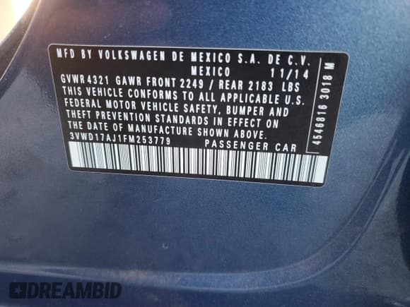 ✅ 2015 Volkswagen Jetta SE • VIN: 3VWD17AJ1FM253779 • Lot: 92152635. Wystawiony na Copart z przebiegiem 161 727 mil. Bezpłatny archiwum sprzedaży aukcyjnych z USA i szczegółowy raport historii pojazdu na DreamBid. Zdjęcie 12.