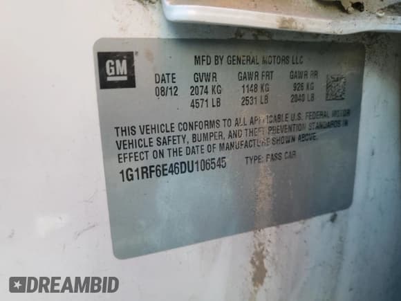 ✅ 2013 Chevrolet Volt • VIN: 1G1RF6E46DU106545 • Lot: 63720214. Wystawiony na Copart z przebiegiem 182 359 mil. Bezpłatny archiwum sprzedaży aukcyjnych z USA i szczegółowy raport historii pojazdu na DreamBid. Zdjęcie 12.