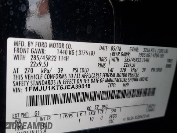 ✅ 2018 Ford Expedition Limited • VIN: 1FMJU1KT6JEA39018 • Lot: 89924285. Listed on Copart with 154,047 mi. Free auction sales archive from the USA and detailed vehicle history report at DreamBid. Image 14.