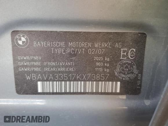 ✅ 2007 BMW 3 Series 328i • VIN: WBAVA33517KX73857 • Лот: 64515125. Опубликован ранее на Copart с пробегом 261 068 миль. Бесплатный доступ к архиву аукционных продаж из США и подробный отчёт об истории автомобиля на DreamBid. Изображение 12.