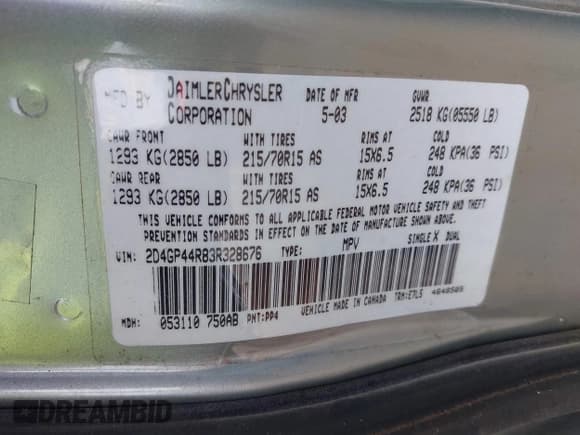 ✅ 2003 Dodge Caravan Sport • VIN: 2D4GP44R83R328676 • Lot: 43239791. Listed on IAAI with 139,555 mi. Free auction sales archive from the USA and detailed vehicle history report at DreamBid. Image 9.