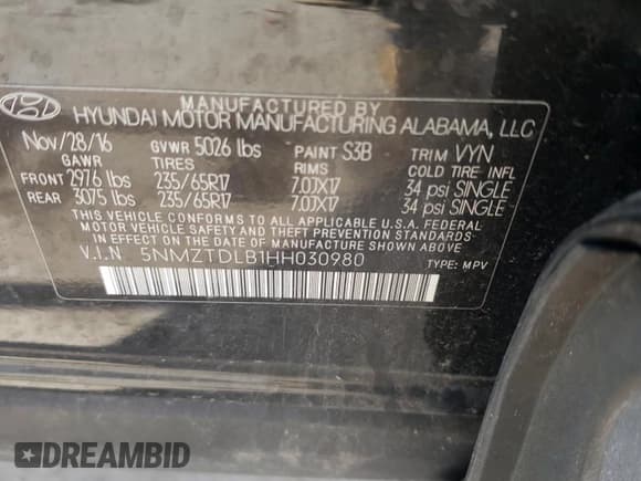 ✅ 2017 Hyundai Santa Fe 2.4L • VIN: 5NMZTDLB1HH030980 • Лот: 37821813. Опубликован ранее на Copart с пробегом 79 441 миль. Бесплатный доступ к архиву аукционных продаж из США и подробный отчёт об истории автомобиля на DreamBid. Изображение 14.