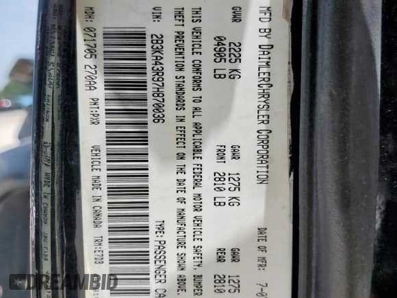 ✅ 2007 Dodge Charger • VIN: 2B3KA43R97H870036 • Lot: 63490235. Wystawiony na Copart z przebiegiem Nie podano. Bezpłatny archiwum sprzedaży aukcyjnych z USA i szczegółowy raport historii pojazdu na DreamBid. Zdjęcie 13.