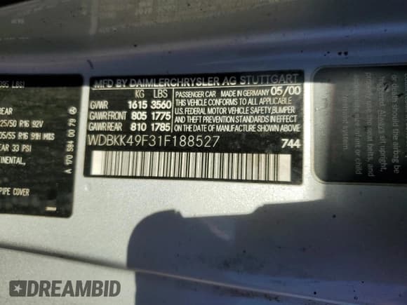 ✅ 2001 Mercedes-Benz SLK 230 Kompressor • VIN: WDBKK49F31F188527 • Lot: 84489514. Listed on Copart with 182,831 mi. Free auction sales archive from the USA and detailed vehicle history report at DreamBid. Image 12.