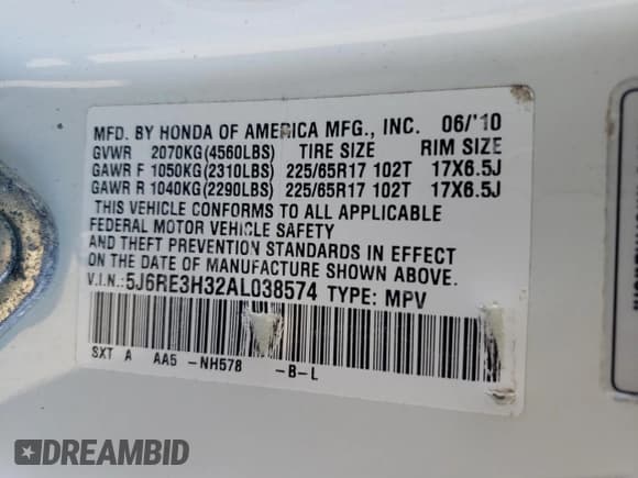 ✅ 2010 Honda CR-V LX • VIN: 5J6RE3H32AL038574 • Lot: 87000195. Listed on Copart with 276,829 mi. Free auction sales archive from the USA and detailed vehicle history report at DreamBid. Image 13.