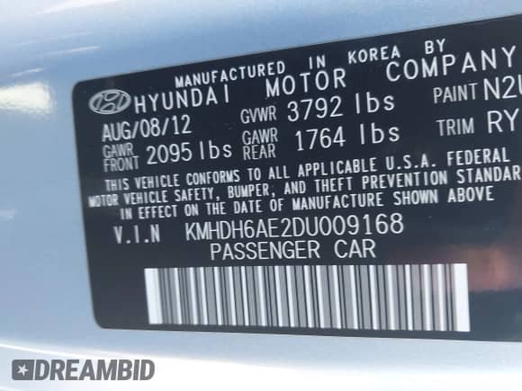 2013 Hyundai Elantra GS z VIN KMHDH6AE2DU009168, wystawiony jako IAAI lot #43139985 z przebiegiem 83 877 mil mil oraz . Historia ofert i sprzedaży dostępna na DreamBid. Obrazek 9.