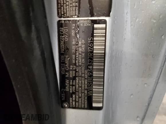 2002 BMW 3 Series M3 с VIN WBSBL93432JR12615, выставлен на аукционе Copart как лот 86600855 с пробегом 160 107 миль миль и Списание • Salvage title. История ставок и продаж доступна на DreamBid. Изображение 12.