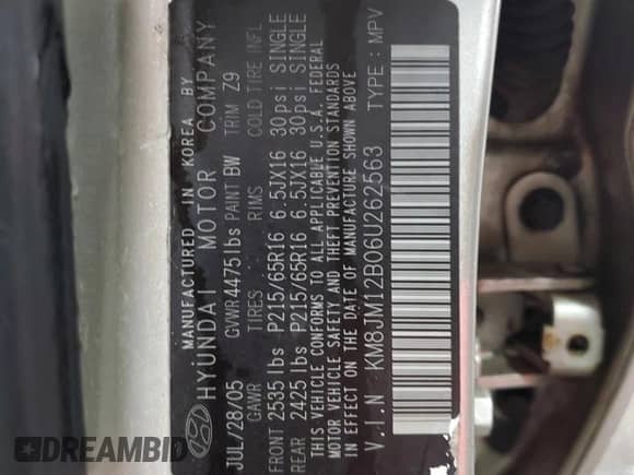 2006 Hyundai Tucson GL с VIN KM8JM12B06U262563, выставлен на аукционе Copart как лот 72029874 с пробегом 213 624 миль миль и Списание • Salvage title. История ставок и продаж доступна на DreamBid. Изображение 13.