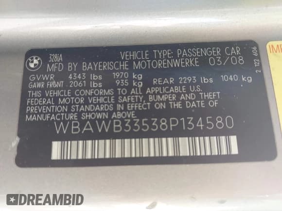 ✅ 2008 BMW 3 Series 328i • VIN: WBAWB33538P134580 • Lot: 42694374. Wystawiony na IAAI z przebiegiem 175 103 mil. Bezpłatny archiwum sprzedaży aukcyjnych z USA i szczegółowy raport historii pojazdu na DreamBid. Zdjęcie 9.