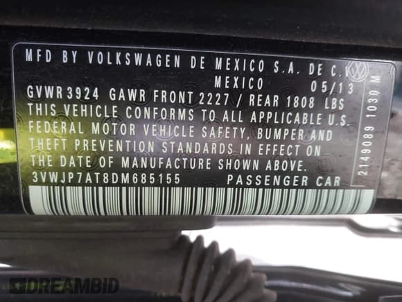 ✅ 2013 Volkswagen Beetle Fender Edition • VIN: 3VWJP7AT8DM685155 • Lot: 41815170. Listed on IAAI with 49,901 mi. Free auction sales archive from the USA and detailed vehicle history report at DreamBid. Image 9.