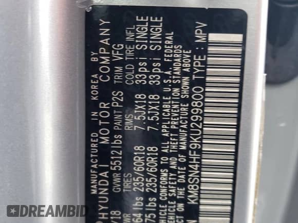 2019 Hyundai Santa Fe SE z VIN KM8SN4HF9KU299800, wystawiony jako Copart lot #36216613 z przebiegiem Nie podano mil oraz . Historia ofert i sprzedaży dostępna na DreamBid. Obrazek 13.