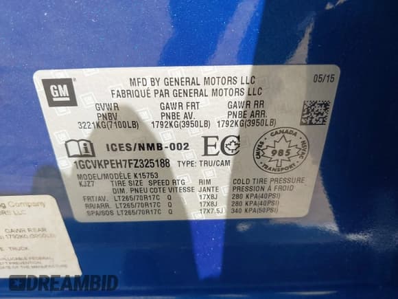 ✅ 2015 Chevrolet Silverado 1500 Work Truck • VIN: 1GCVKPEH7FZ325188 • Lot: 43093417. Listed on IAAI with 106,851 mi. Free auction sales archive from the USA and detailed vehicle history report at DreamBid. Image 9.