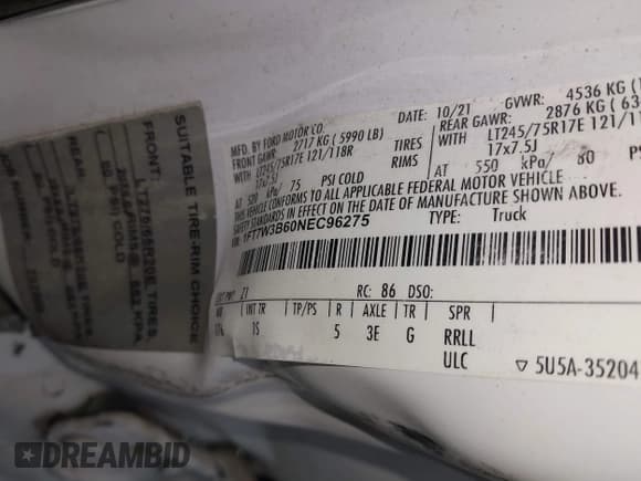 ✅ 2022 Ford F-350 Platinum • VIN: 1FT7W3B60NEC96275 • Лот: 43468326. Опубликован ранее на IAAI с пробегом Не указан. Бесплатный доступ к архиву аукционных продаж из США и подробный отчёт об истории автомобиля на DreamBid. Изображение 9.