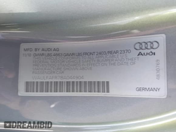 ✅ 2011 Audi A5 Premium Plus • VIN: WAULFAFR7BA044904 • Lot: 43503438. Wystawiony na IAAI z przebiegiem 124 943 mil. Bezpłatny archiwum sprzedaży aukcyjnych z USA i szczegółowy raport historii pojazdu na DreamBid. Zdjęcie 9.