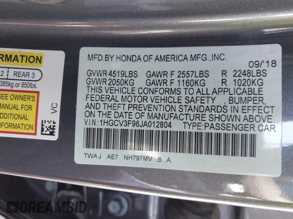 ✅ 2018 Honda Accord Touring • VIN: 1HGCV3F96JA012804 • Лот: 43752354. Опубликован ранее на IAAI с пробегом 35 321 миль. Бесплатный доступ к архиву аукционных продаж из США и подробный отчёт об истории автомобиля на DreamBid. Изображение 9.