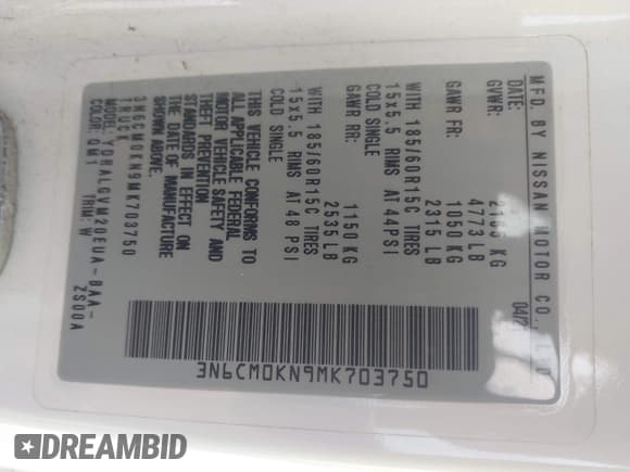 ✅ 2021 Nissan NV200 SV • VIN: 3N6CM0KN9MK703750 • Lot: 43158517. Wystawiony na IAAI z przebiegiem 125 143 mil. Bezpłatny archiwum sprzedaży aukcyjnych z USA i szczegółowy raport historii pojazdu na DreamBid. Zdjęcie 9.