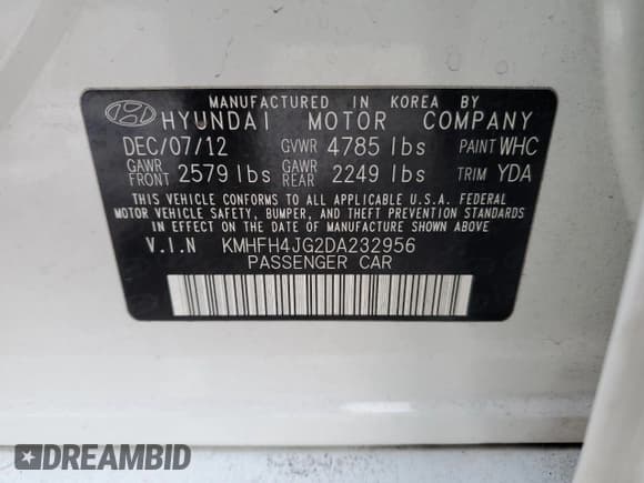 ✅ 2013 Hyundai Azera • VIN: KMHFH4JG2DA232956 • Лот: 46245175. Опубликован ранее на Copart с пробегом 59 987 миль. Бесплатный доступ к архиву аукционных продаж из США и подробный отчёт об истории автомобиля на DreamBid. Изображение 13.