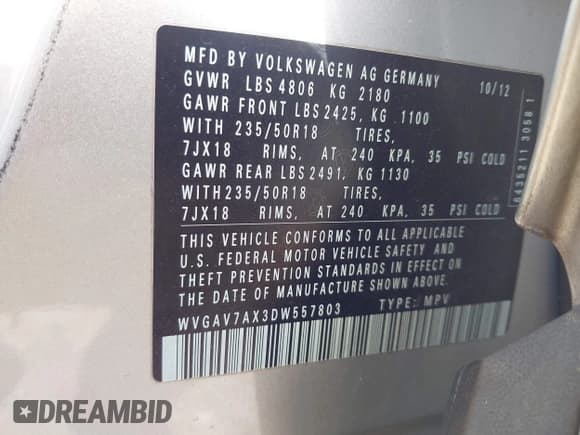 ✅ 2013 Volkswagen Tiguan S • VIN: WVGAV7AX3DW557803 • Lot: 43432288. Wystawiony na IAAI z przebiegiem 67 610 mil. Bezpłatny archiwum sprzedaży aukcyjnych z USA i szczegółowy raport historii pojazdu na DreamBid. Zdjęcie 9.