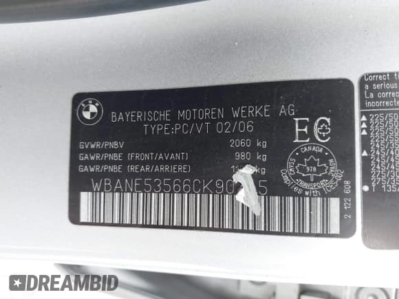 ✅ 2006 BMW 5 Series 525i • VIN: WBANE53566CK90745 • Lot: 43689744. Listed on IAAI with 209,377 mi. Free auction sales archive from the USA and detailed vehicle history report at DreamBid. Image 9.