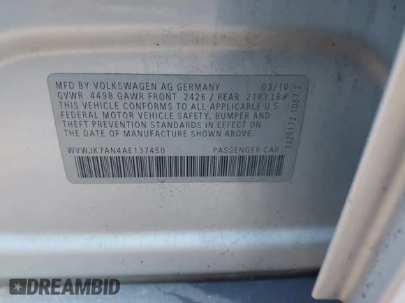 ✅ 2010 Volkswagen Passat Komfort • VIN: WVWJK7AN4AE137450 • Lot: 40731098. Listed on IAAI with 141,238 mi. Free auction sales archive from the USA and detailed vehicle history report at DreamBid. Image 9.