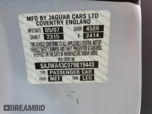 ✅ 2007 Jaguar XK XKR • VIN: SAJWA43C979B19440 • Лот: 76762184. Опубликован ранее на Copart с пробегом Не указан. Бесплатный доступ к архиву аукционных продаж из США и подробный отчёт об истории автомобиля на DreamBid. Изображение 13.