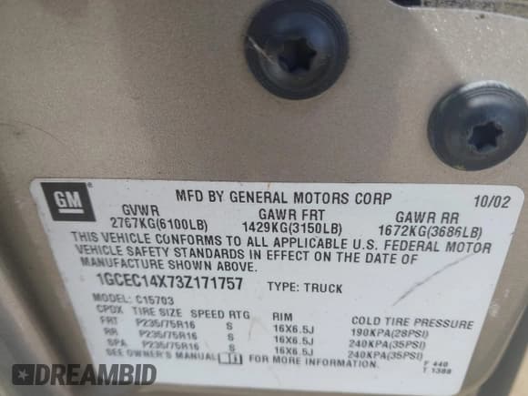 ✅ 2003 Chevrolet Silverado 1500 Work Truck • VIN: 1GCEC14X73Z171757 • Лот: 41814219. Опубликован ранее на IAAI с пробегом 123 206 миль. Бесплатный доступ к архиву аукционных продаж из США и подробный отчёт об истории автомобиля на DreamBid. Изображение 9.