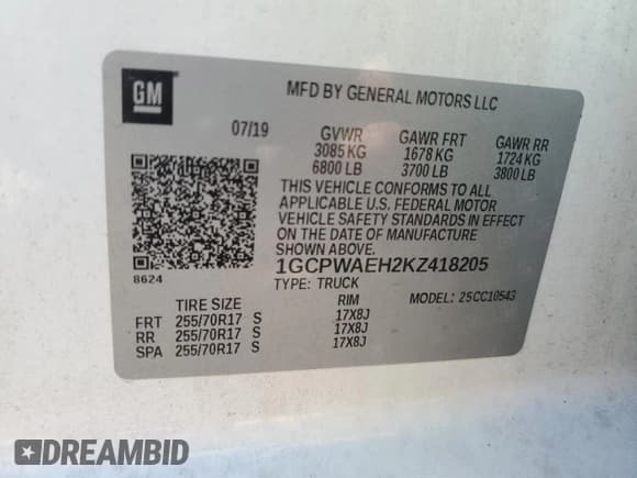 ✅ 2019 Chevrolet Silverado 1500 Work Truck • VIN: 1GCPWAEH2KZ418205 • Lot: 69665385. Wystawiony na Copart z przebiegiem 89 994 mil. Bezpłatny archiwum sprzedaży aukcyjnych z USA i szczegółowy raport historii pojazdu na DreamBid. Zdjęcie 13.