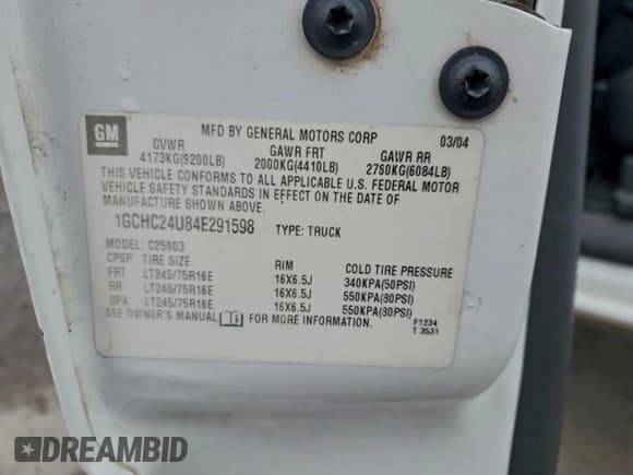 ✅ 2004 Chevrolet Silverado 2500HD Work Truck • VIN: 1GCHC24U84E291598 • Lot: 95606995. Listed on Copart with 163,789 mi. Free auction sales archive from the USA and detailed vehicle history report at DreamBid. Image 12.