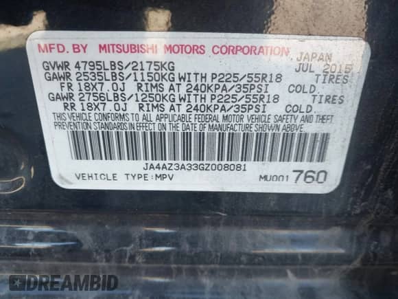 2016 Mitsubishi Outlander SE с VIN JA4AZ3A33GZ008081, выставлен на аукционе IAAI как лот 43451145 с пробегом 133 049 миль миль и . История ставок и продаж доступна на DreamBid. Изображение 9.