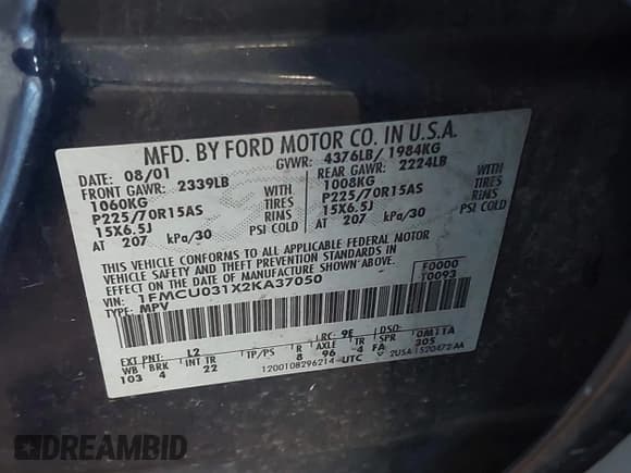 ✅ 2002 Ford Escape XLT • VIN: 1FMCU031X2KA37050 • Лот: 42024674. Опубликован ранее на IAAI с пробегом 199 249 миль. Бесплатный доступ к архиву аукционных продаж из США и подробный отчёт об истории автомобиля на DreamBid. Изображение 9.