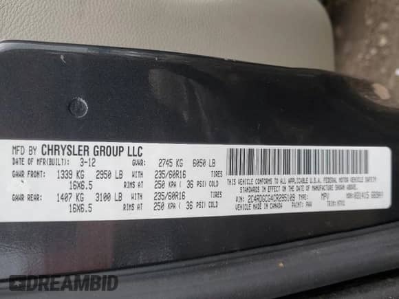 2012 Dodge Grand Caravan SXT z VIN 2C4RDGCG4CR295109, wystawiony jako Copart lot #71798585 z przebiegiem 84 778 mil mil oraz Szkoda całkowita • Salvage title. Historia ofert i sprzedaży dostępna na DreamBid. Obrazek 14.