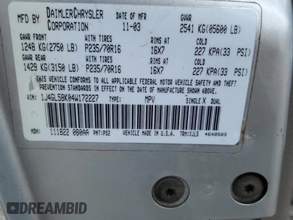 ✅ 2004 Jeep Liberty Limited • VIN: 1J4GL58K04W172227 • Lot: 67284395. Wystawiony na Copart z przebiegiem 158 402 mil. Bezpłatny archiwum sprzedaży aukcyjnych z USA i szczegółowy raport historii pojazdu na DreamBid. Zdjęcie 12.