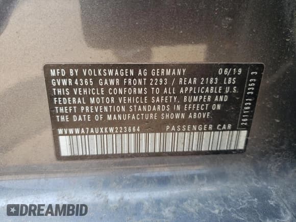 ✅ 2019 Volkswagen Golf R • VIN: WVWWA7AUXKW223664 • Lot: 59094145. Wystawiony na Copart z przebiegiem 110 659 mil. Bezpłatny archiwum sprzedaży aukcyjnych z USA i szczegółowy raport historii pojazdu na DreamBid. Zdjęcie 12.