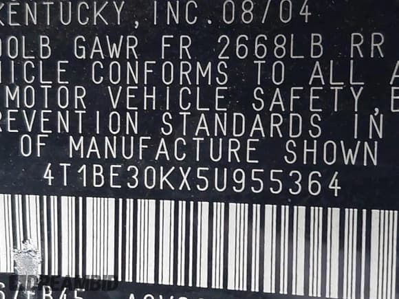 ✅ 2005 Toyota Camry LE • VIN: 4T1BE30KX5U955364 • Lot: 43717827. Listed on IAAI with 216,992 mi. Free auction sales archive from the USA and detailed vehicle history report at DreamBid. Image 9.