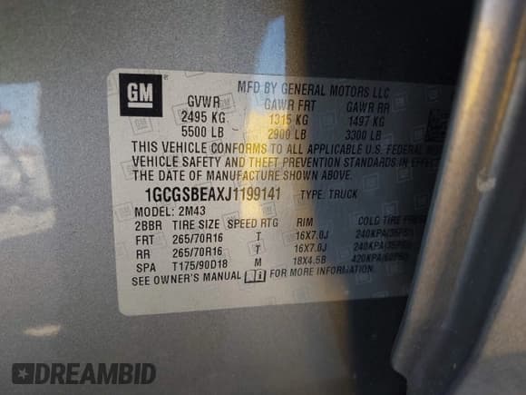 ✅ 2018 Chevrolet Colorado 2WD Work Truck • VIN: 1GCGSBEAXJ1199141 • Lot: 42322849. Listed on IAAI with 77,811 mi. Free auction sales archive from the USA and detailed vehicle history report at DreamBid. Image 9.