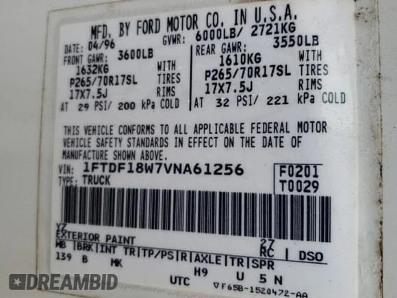 ✅ 1997 Ford F-150 • VIN: 1FTDF18W7VNA61256 • Лот: 83851825. Опубликован ранее на Copart с пробегом 257 818 миль. Бесплатный доступ к архиву аукционных продаж из США и подробный отчёт об истории автомобиля на DreamBid. Изображение 12.