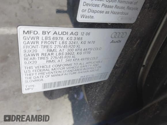 ✅ 2007 Audi Q7 Premium • VIN: WA1EV74L77D069608 • Lot: 41679714. Wystawiony na IAAI z przebiegiem 129 954 mil. Bezpłatny archiwum sprzedaży aukcyjnych z USA i szczegółowy raport historii pojazdu na DreamBid. Zdjęcie 9.