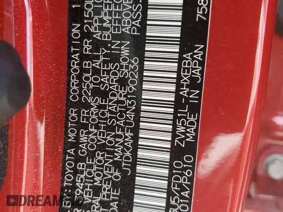 2022 Toyota Prius L Eco с VIN JTDKAMFU4N3190236, выставлен на аукционе Copart как лот 64240135 с пробегом 77 809 миль миль и Списание • Salvage title. История ставок и продаж доступна на DreamBid. Изображение 12.