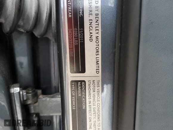 ✅ 2012 Bentley Continental GT • VIN: SCBGR3ZA5CC074795 • Lot: 43205404. Listed on Copart with 77,481 mi. Free auction sales archive from the USA and detailed vehicle history report at DreamBid. Image 12.