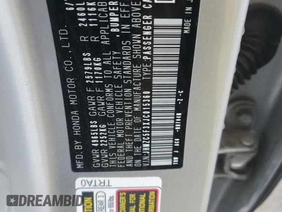 ✅ 2018 Honda Clarity Touring • VIN: JHMZC5F3XJC015360 • Lot: 91234415. Wystawiony na Copart z przebiegiem 48 452 mil. Bezpłatny archiwum sprzedaży aukcyjnych z USA i szczegółowy raport historii pojazdu na DreamBid. Zdjęcie 12.